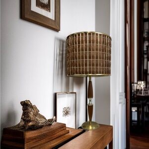 Vintage 1950’s MCM Lamp With Danish Style Wood Slat Shade